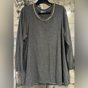 JM Collection Gray Sweater Shirt with Chainlink Collar, Size 2X